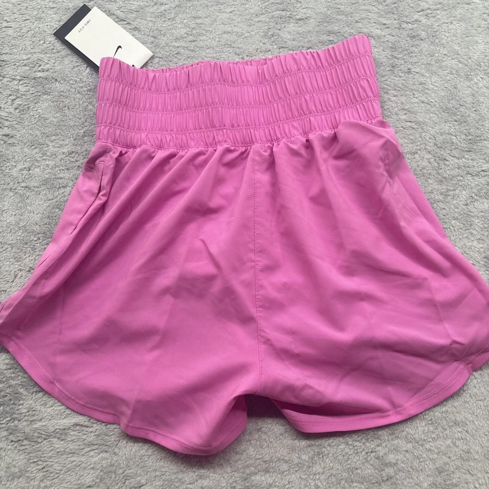 Nike Dri-FIT One Womens High-Rise Smocked Shorts Pink Running Gym DX6012-615‎ S - Picture 7 of 7